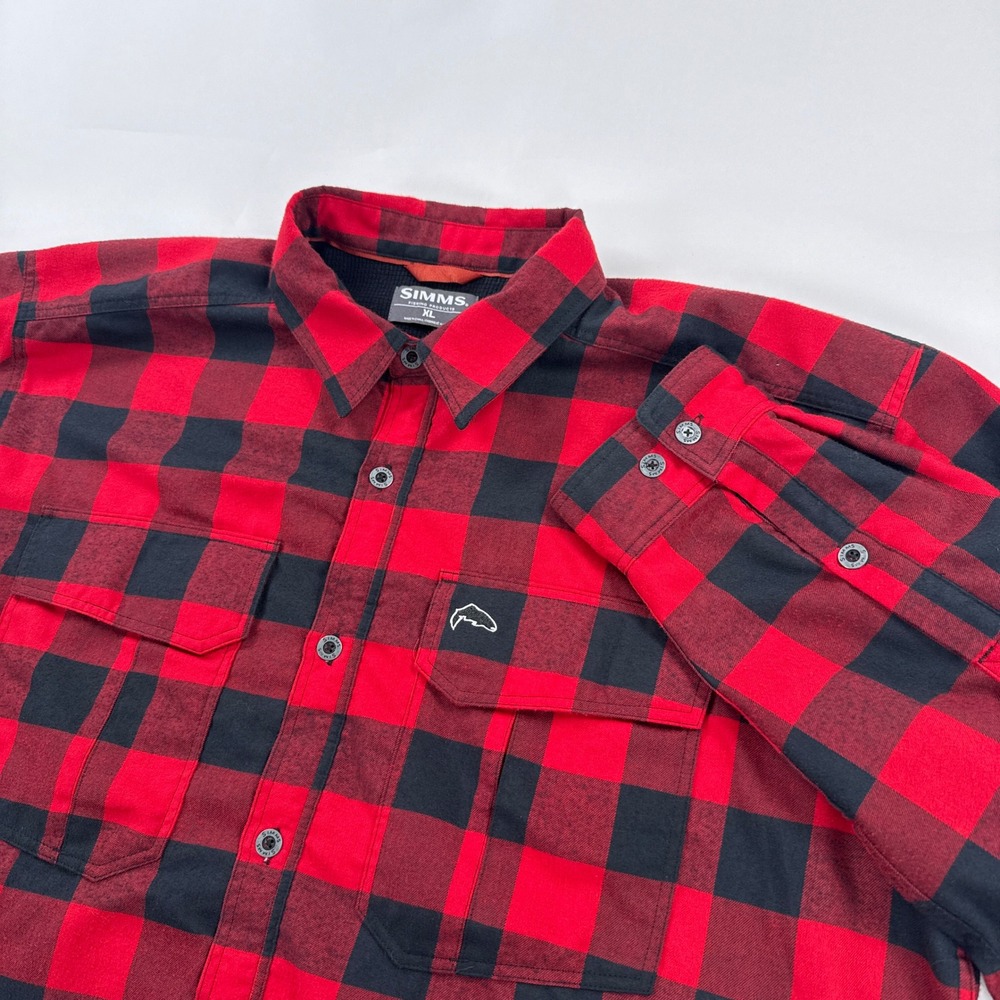 Simms ColdWeather Shirt Jacket Mens XL Red Buffalo Plaid Waffle Fleece Shacket